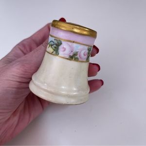 Antique 1919 porcelain cottagecore Floral stickpin / hatpin holder signed